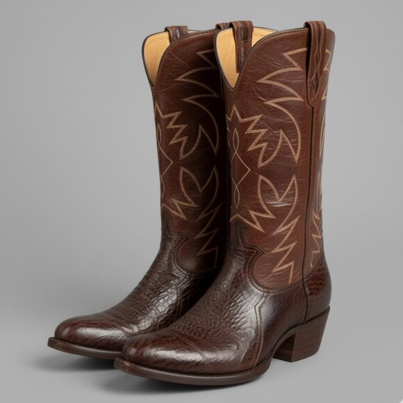 Mens Brown Leather Western Cowboy Boots - Picture 1 of 12